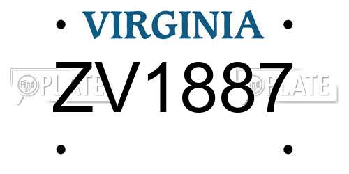 ZV1887 Virginia License Plate