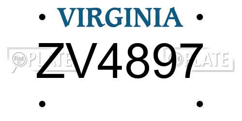 ZV4897 Virginia License Plate