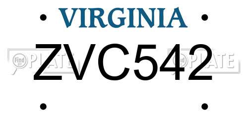 ZVC542 Virginia License Plate