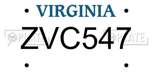 ZVC547 Virginia License Plate