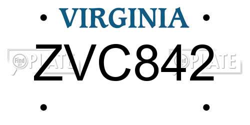 ZVC842 Virginia License Plate