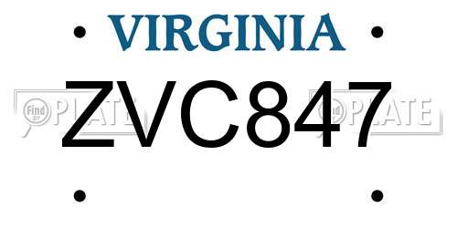 ZVC847 Virginia License Plate