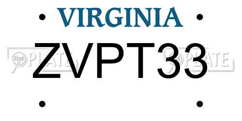 ZVPT33 Virginia License Plate