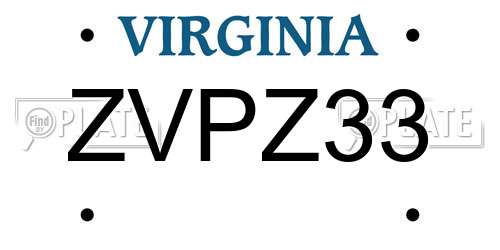 ZVPZ33 Virginia License Plate