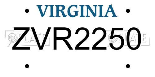 ZVR2250 Virginia License Plate