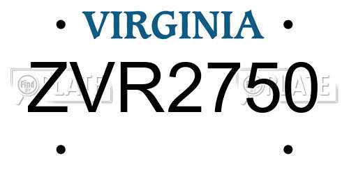 ZVR2750 Virginia License Plate