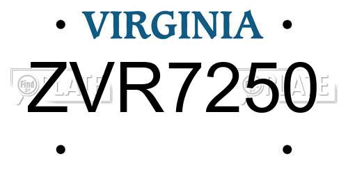 ZVR7250 Virginia License Plate