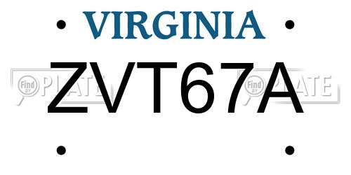 ZVT67A Virginia License Plate