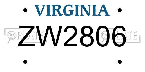 ZW2806 Virginia License Plate