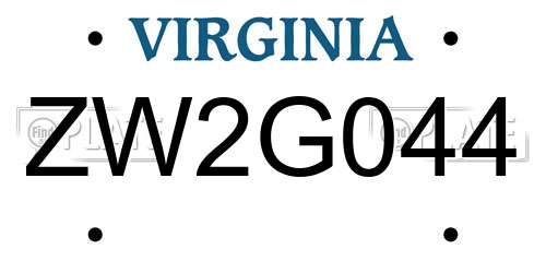 ZW2G044 Virginia License Plate