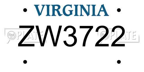 ZW3722 Virginia License Plate
