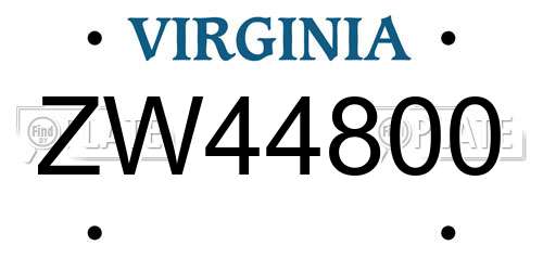 ZW44800 Virginia License Plate