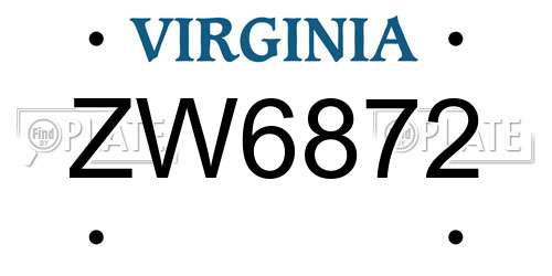 ZW6872 Virginia License Plate