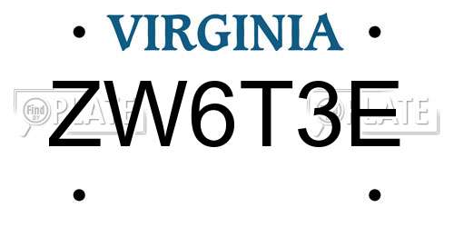 ZW6T3E Virginia License Plate
