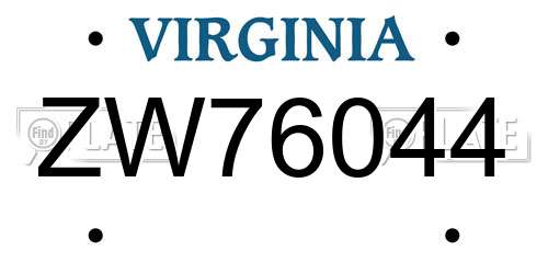 ZW76044 Virginia License Plate