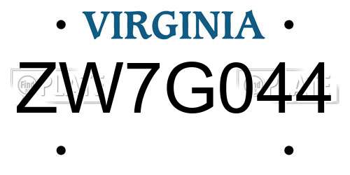 ZW7G044 Virginia License Plate