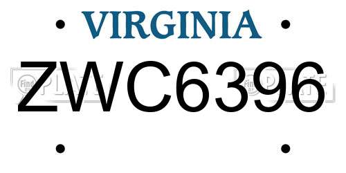 ZWC6396 Virginia License Plate