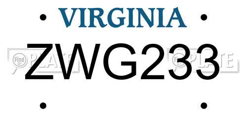 ZWG233 Virginia License Plate