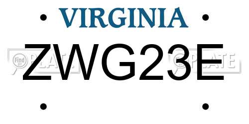 ZWG23E Virginia License Plate