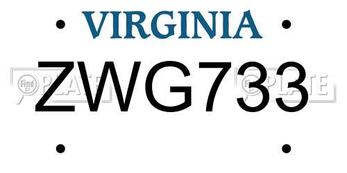 ZWG733 Virginia License Plate