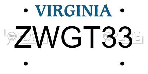 ZWGT33 Virginia License Plate