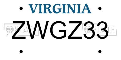 ZWGZ33 Virginia License Plate