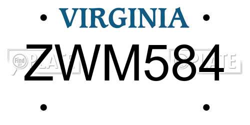 ZWM584 Virginia License Plate