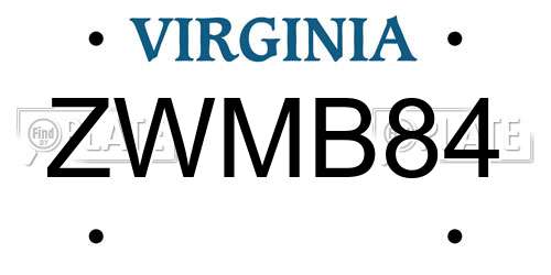 ZWMB84 Virginia License Plate