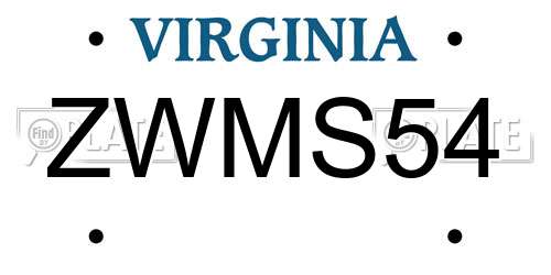ZWMS54 Virginia License Plate