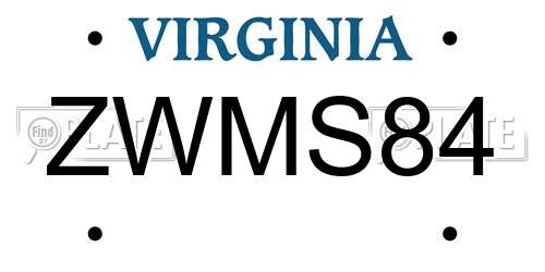 ZWMS84 Virginia License Plate