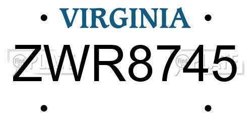 ZWR8745 Virginia License Plate
