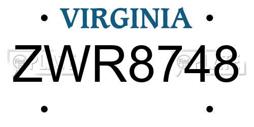 ZWR8748 Virginia License Plate