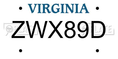 ZWX89D Virginia License Plate