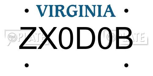 ZX0D0B Virginia License Plate