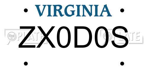 ZX0D0S Virginia License Plate
