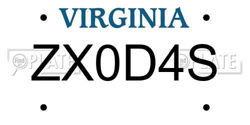 ZX0D4S Virginia License Plate