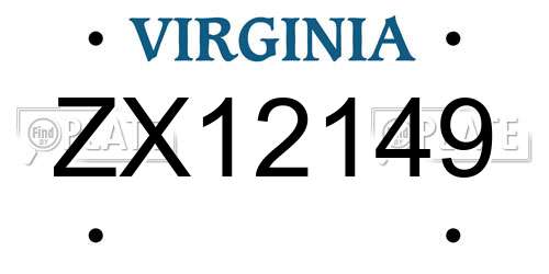 ZX12149 Virginia License Plate