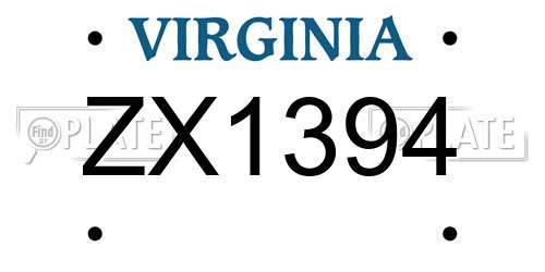 ZX1394 Virginia License Plate