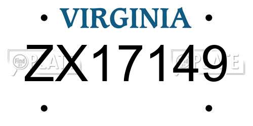 ZX17149 Virginia License Plate