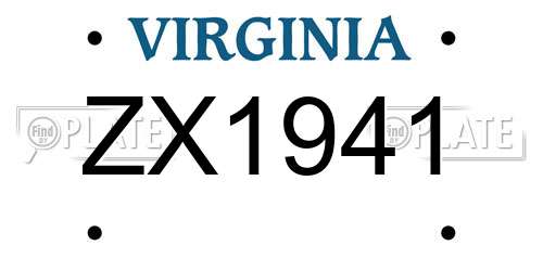 ZX1941 Virginia License Plate