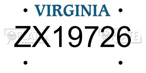 ZX19726 Virginia License Plate
