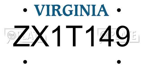 ZX1T149 Virginia License Plate