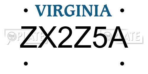 ZX2Z5A Virginia License Plate