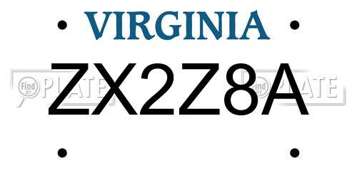 ZX2Z8A Virginia License Plate