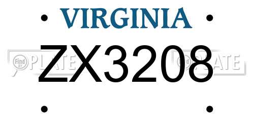 ZX3208 Virginia License Plate