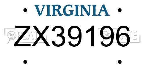 ZX39196 Virginia License Plate