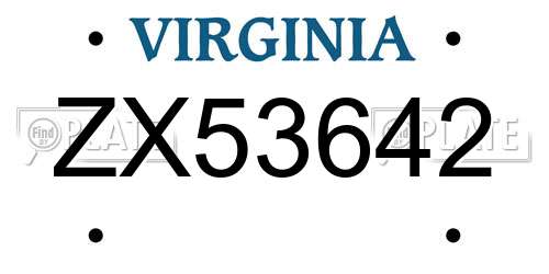 ZX53642 Virginia License Plate