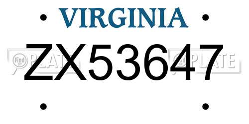 ZX53647 Virginia License Plate