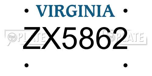 ZX5862 Virginia License Plate
