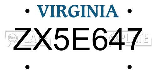 ZX5E647 Virginia License Plate